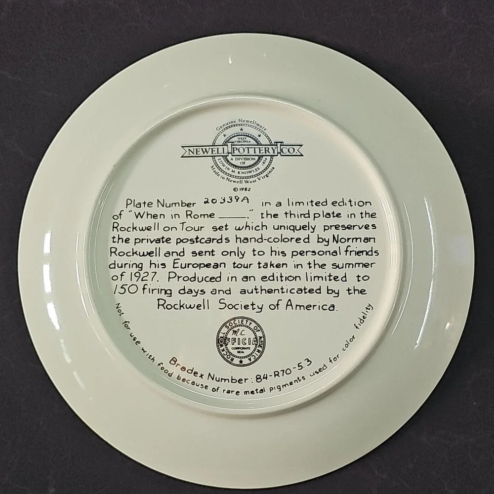 Norman Rockwell European Tour Newell Pottery Plate Set‎ 4pc Brand New